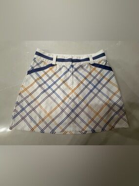 Nike Golf White Plaid Mini Skort with Blue and Gold Accents, 8